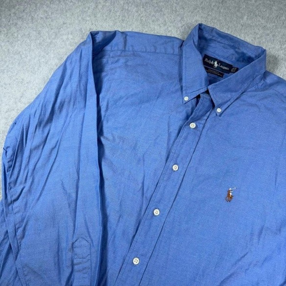 Ralph Lauren Button Down Shirt Mens 17.5 35 Blue Pinpoint Oxford Long Sleeve